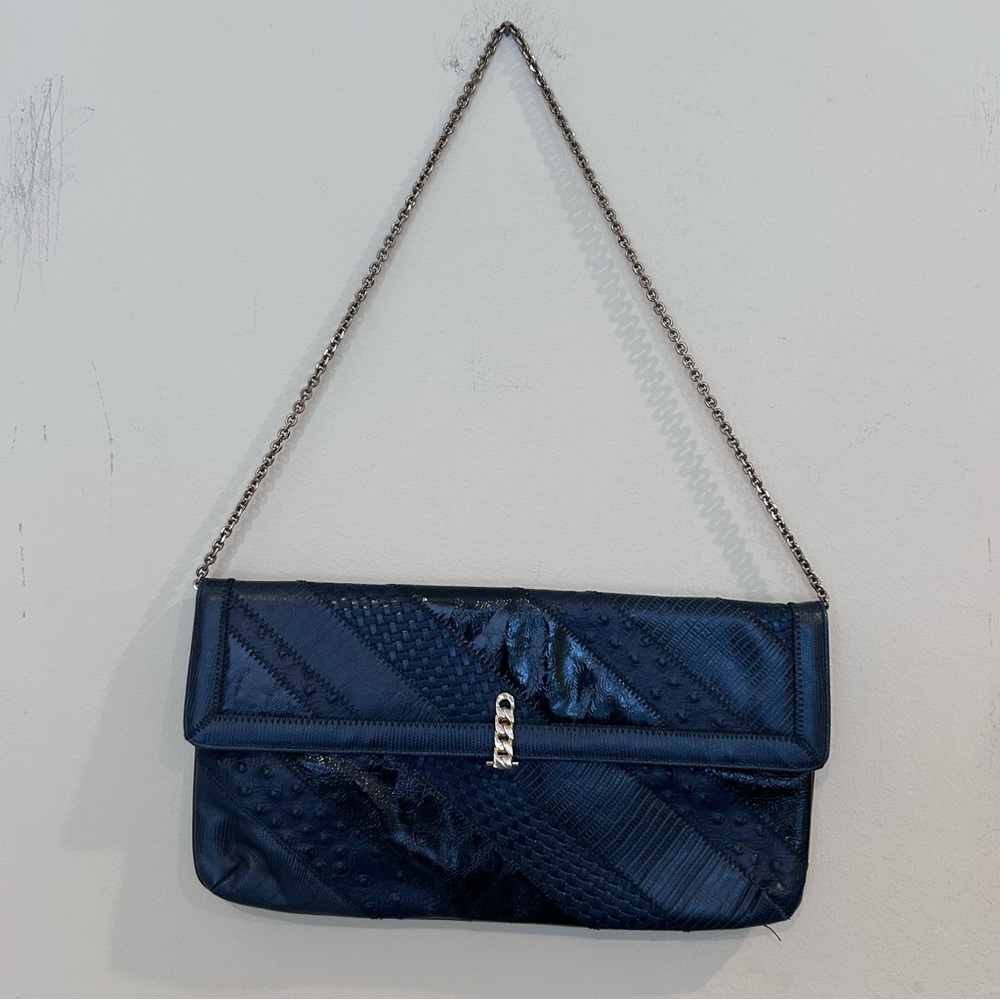 Vintage Caprice Snakeskin Clutch in Blue Hues, circa 1980s chain strap
